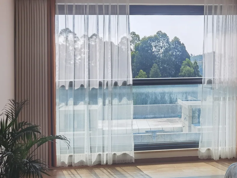 Large aluminium window in a bright living room