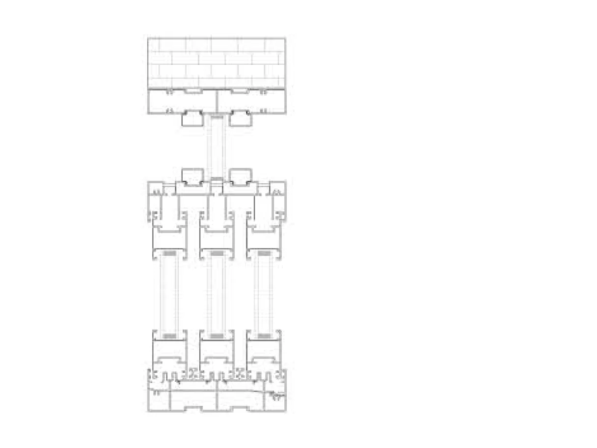 Cross-section drawing of the 35X48 three-sash group under a wall head, with track and rollers