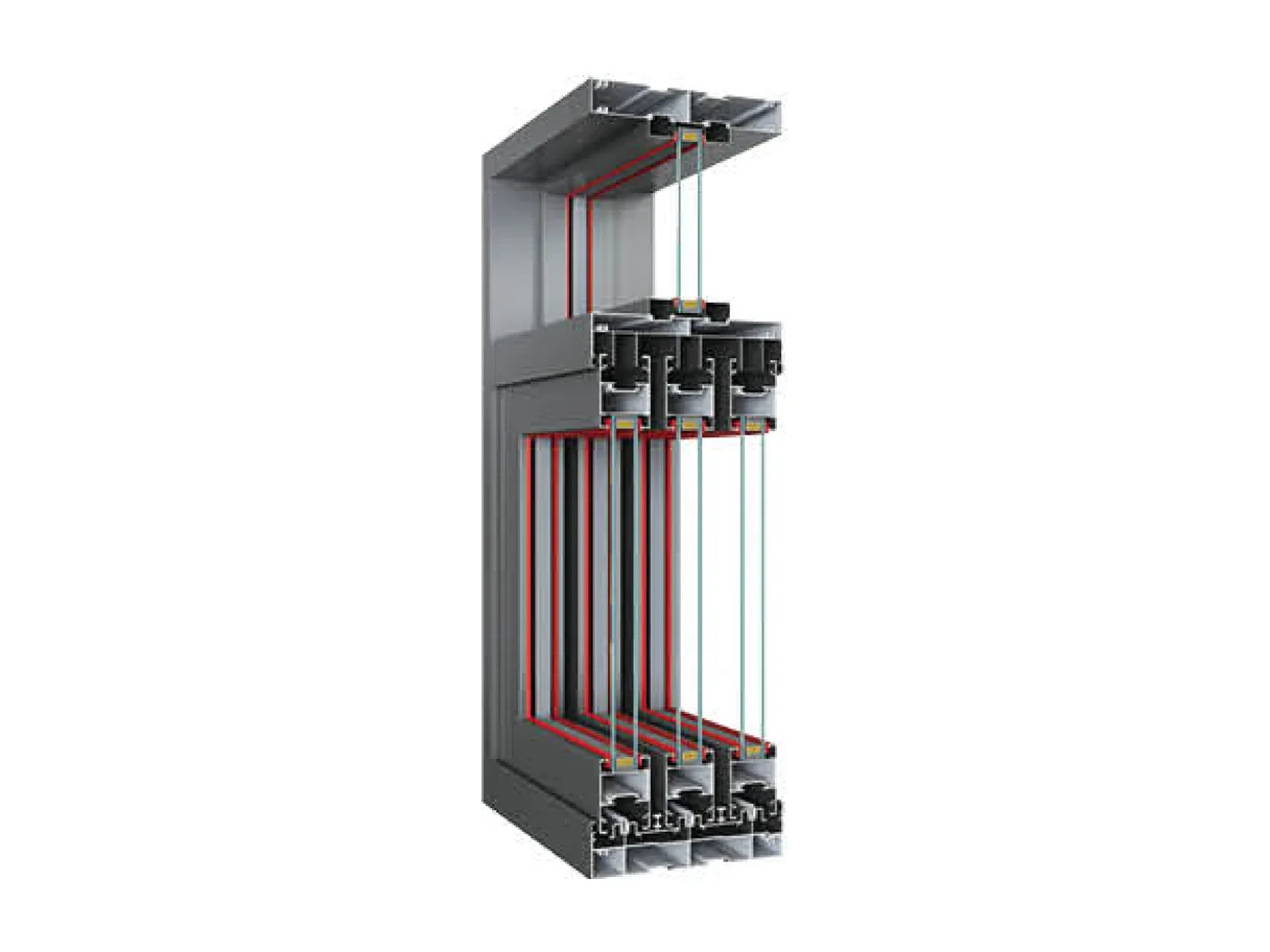 Cutaway rendering of the 40 series sliding door showing the profile with its insulation strips