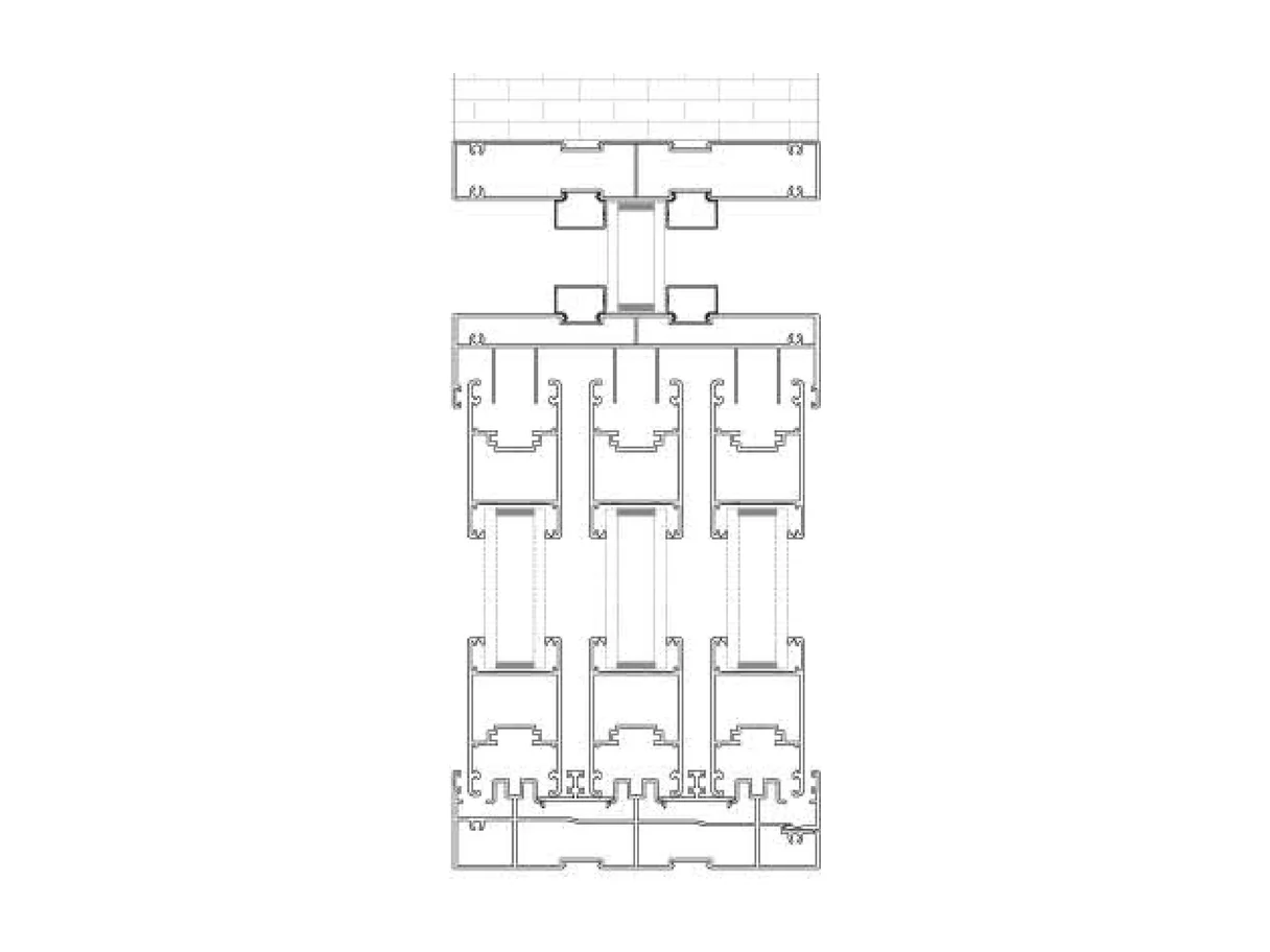 Assembly section drawing of the 40 series sliding door with head track, three sashes and sill