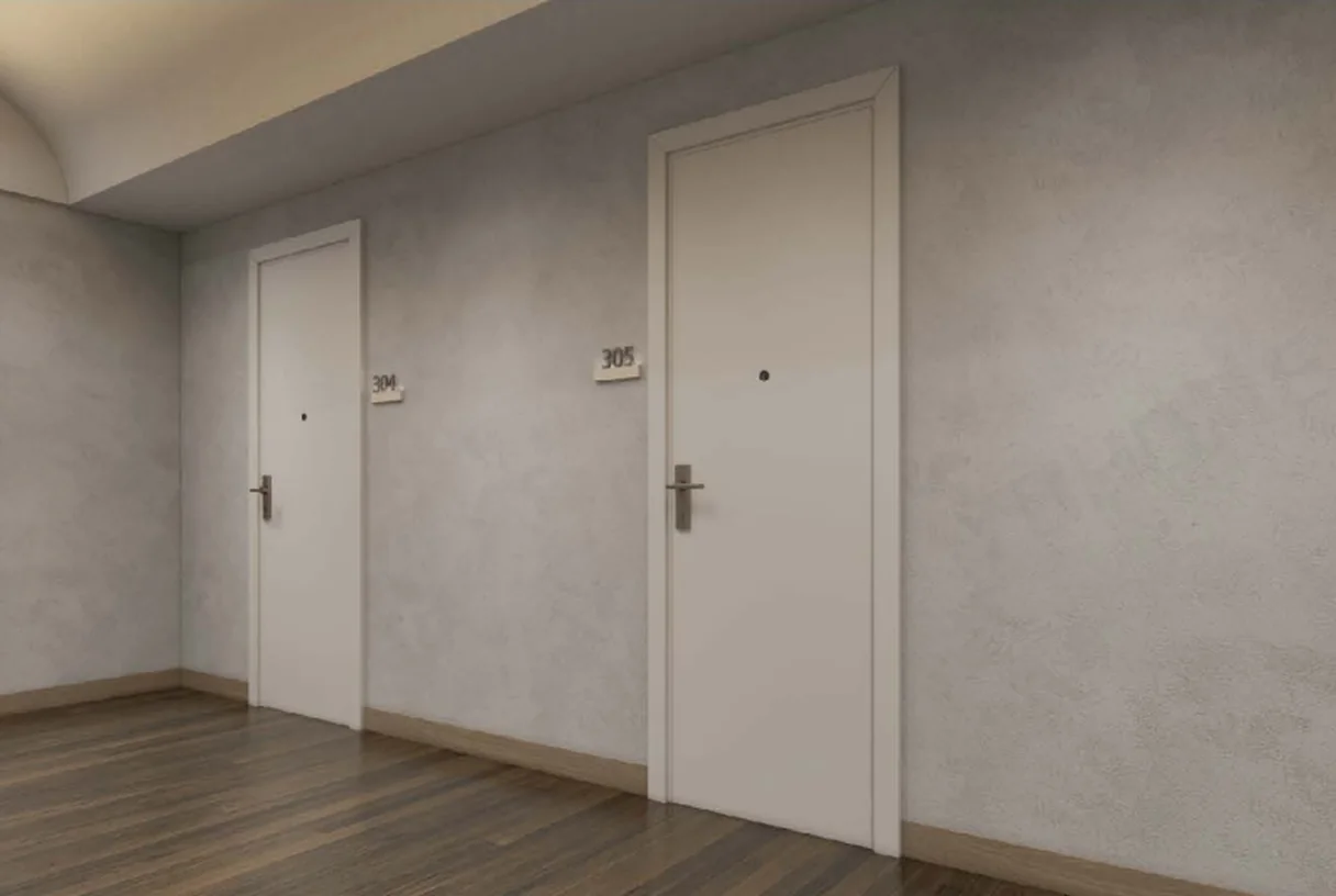 Fire-rated door installed in a building