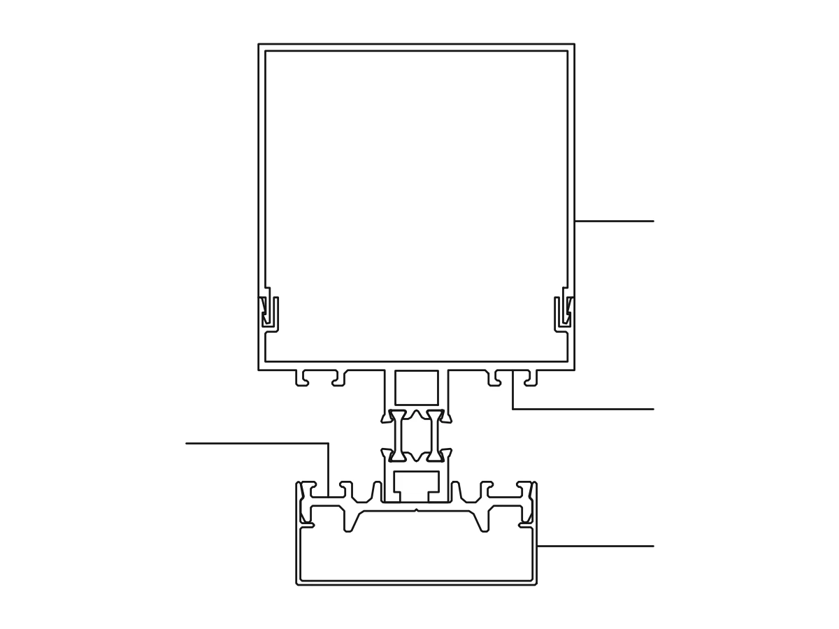 Rectangular frame section with clip from the aluminium clad steel curtain wall catalogue