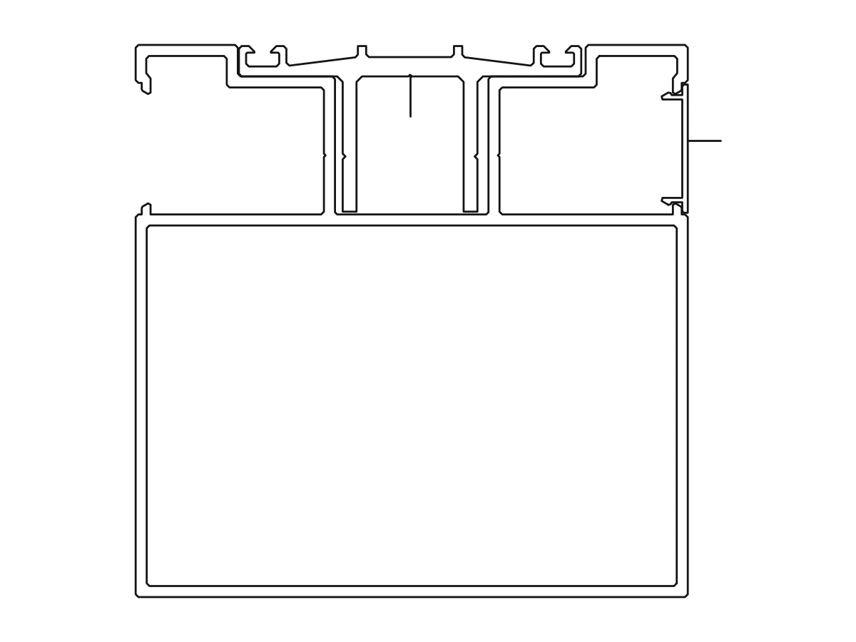 Section drawing of the facade cover with four comb tabs along the top edge