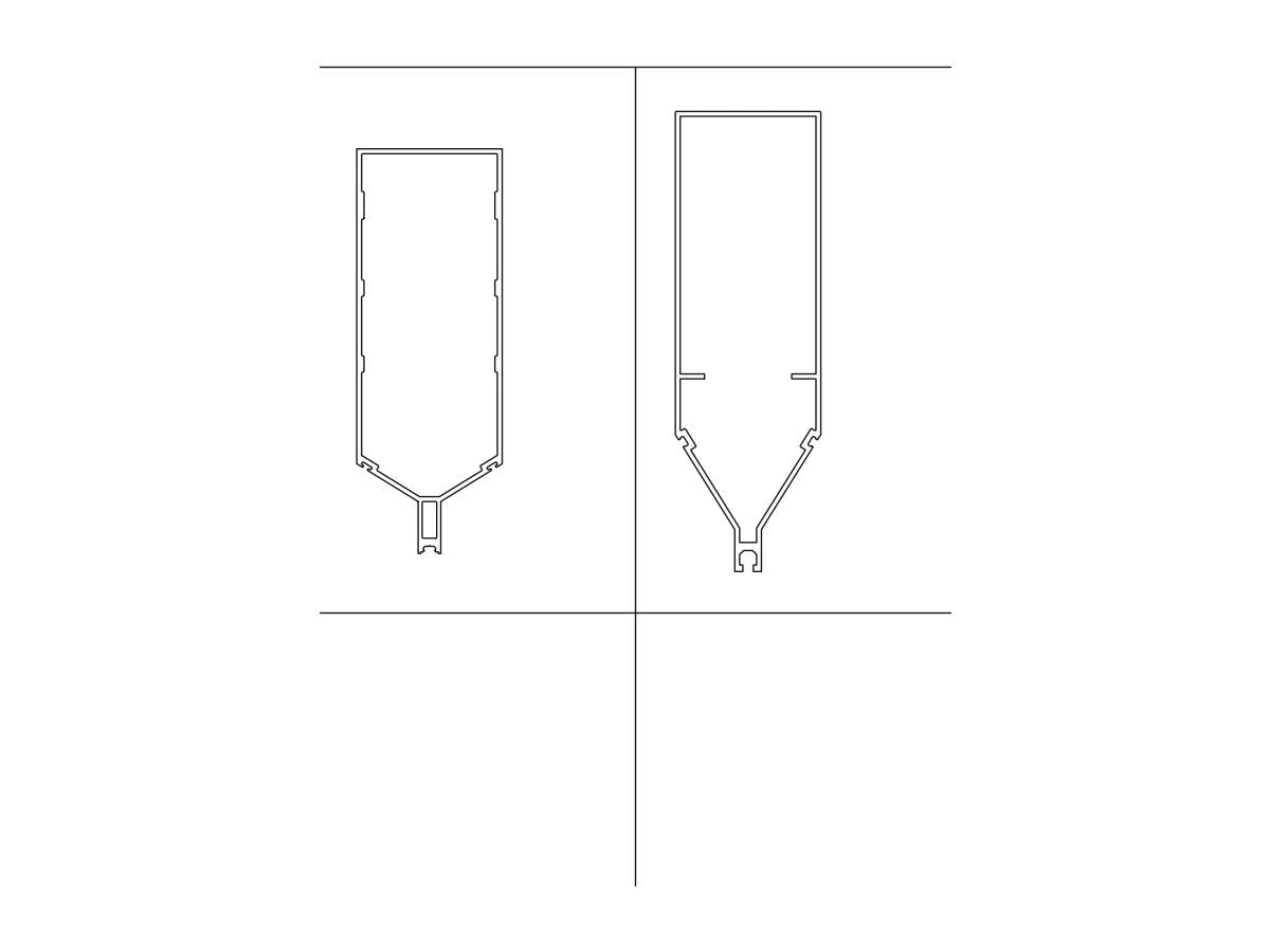 Section drawing of two tapered curtain wall edge mullion profiles
