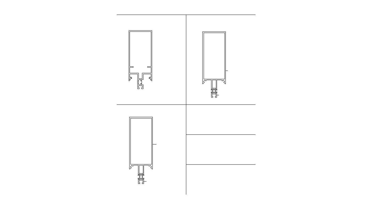 Section drawing of the curtain wall mullion profile with its glazing flanges