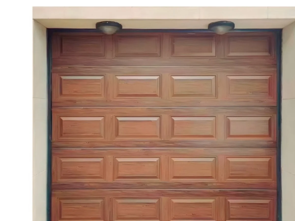 Aluminium raised panel garage door with relief panels across the face, design rendering