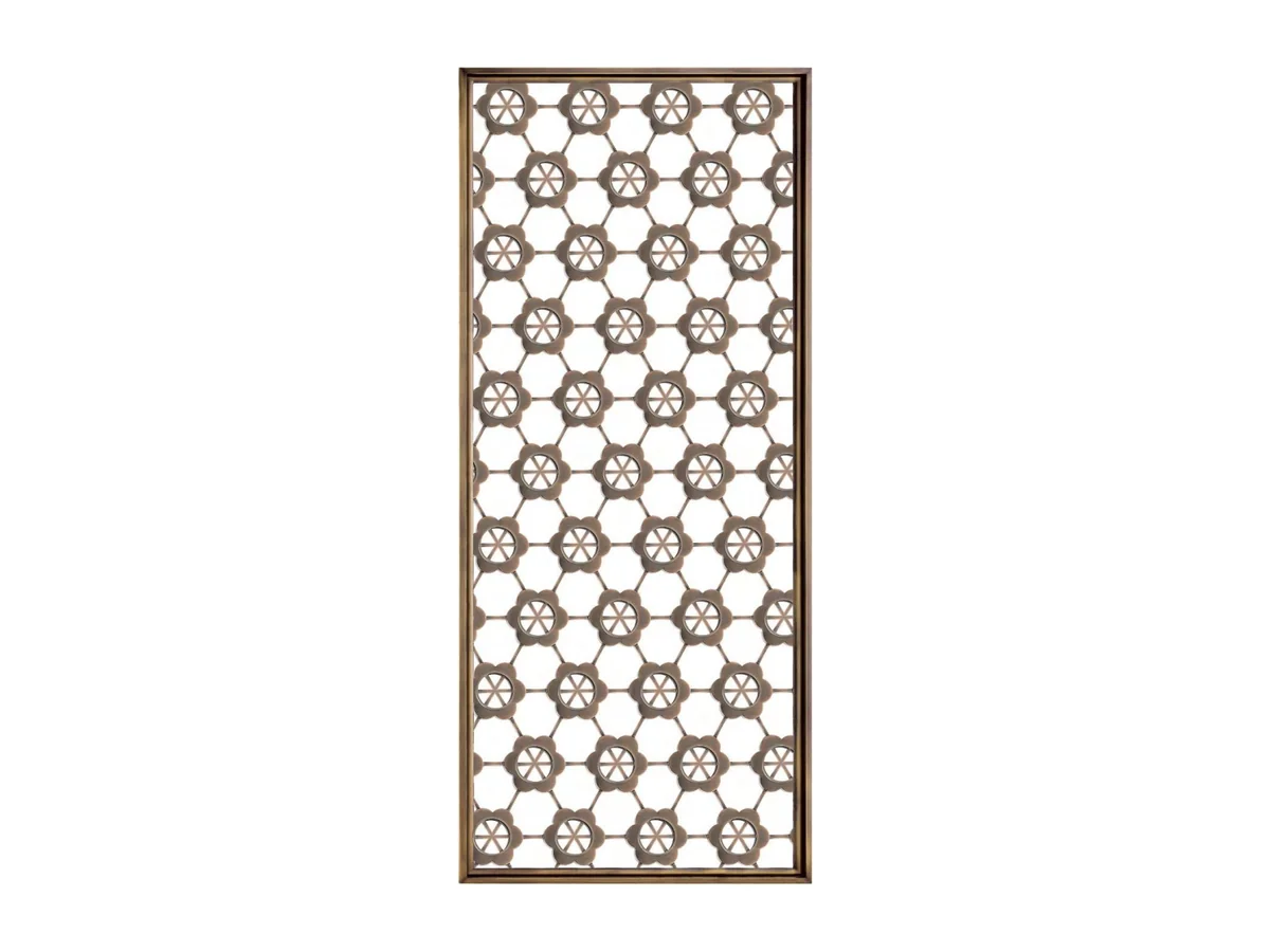 Decorative aluminium lattice panel shown with the frame section that carries it, catalogue studio shot
