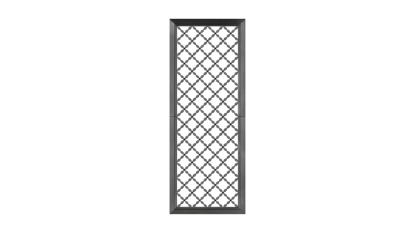 Decorative aluminium lattice panel with a repeating open pattern, catalogue studio product shot