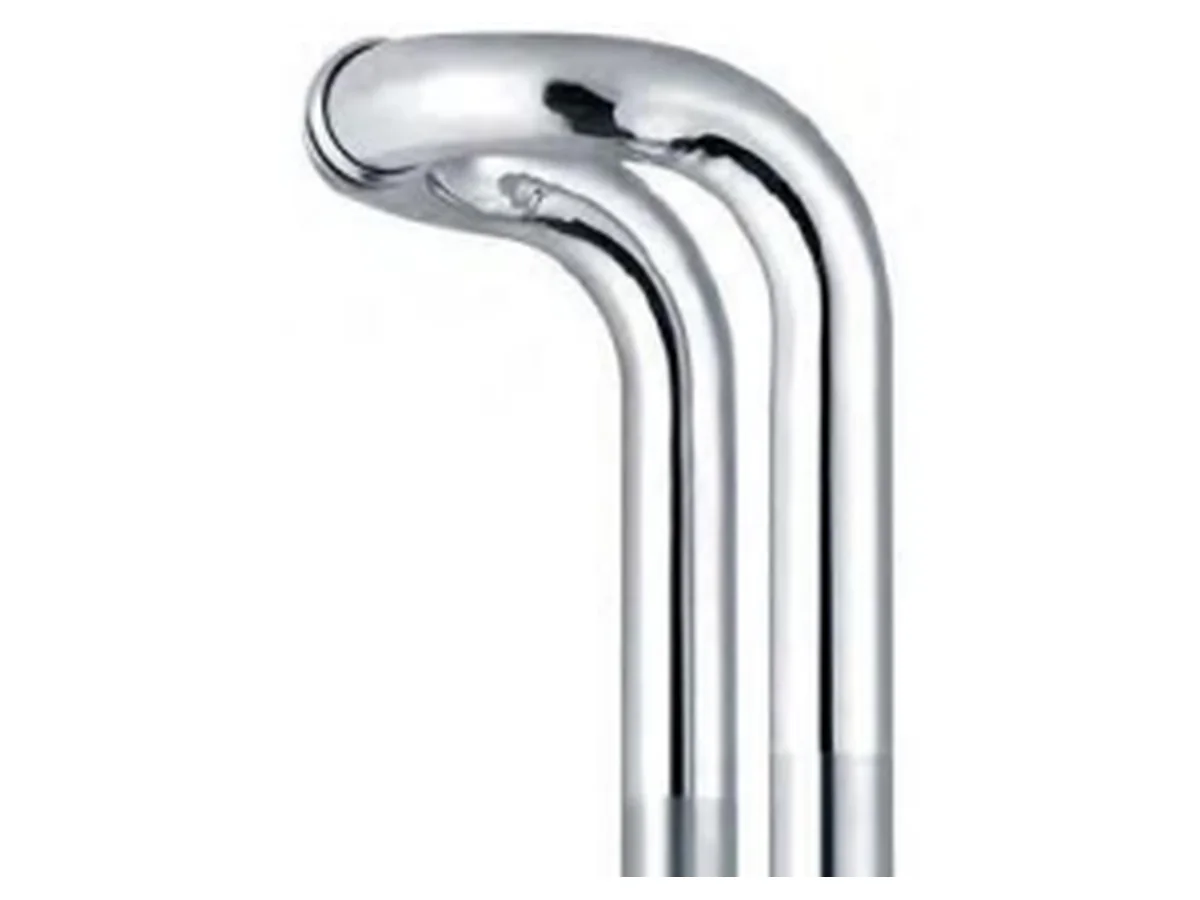 Close-up product shot of the oval grip section of a stainless steel bar door handle