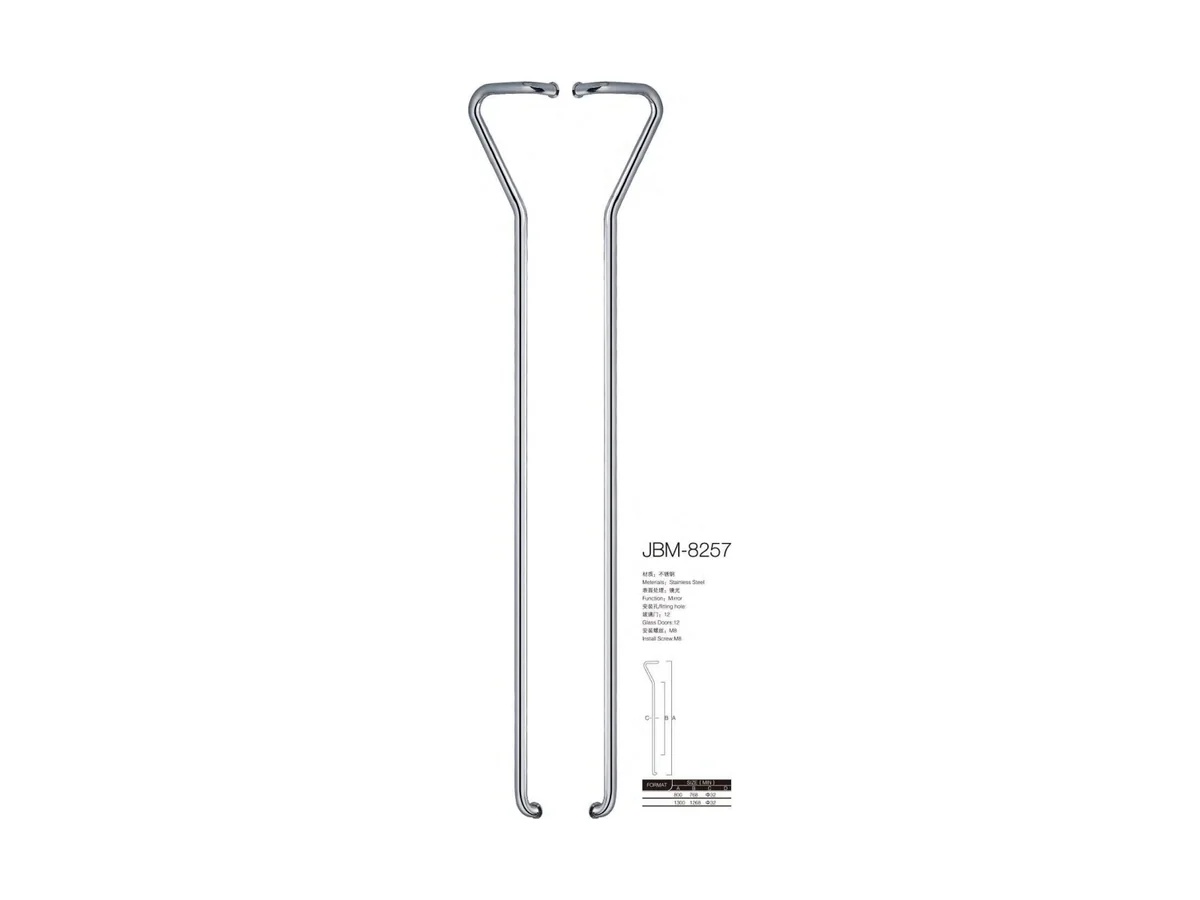 Wave and Y shaped stainless steel bar handles in black-titanium finish, catalogue studio shot