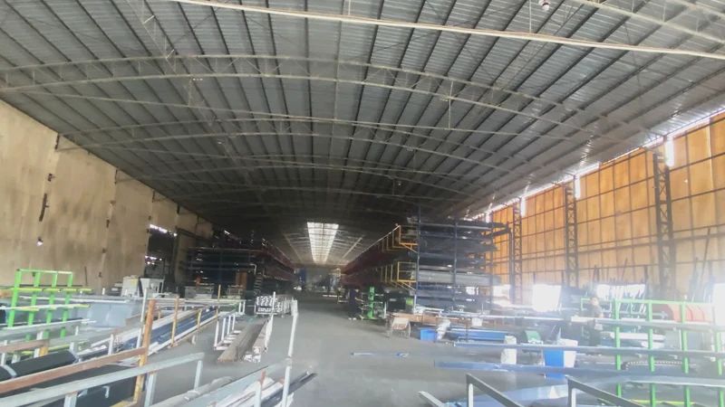 Extrusion hall with overhead crane running the length of the plant