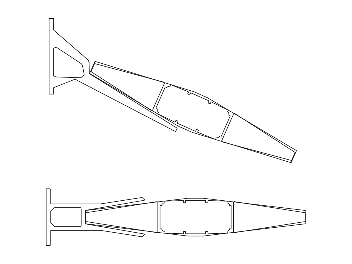 Louver blade with the end cap shown in several views, from the shading catalogue