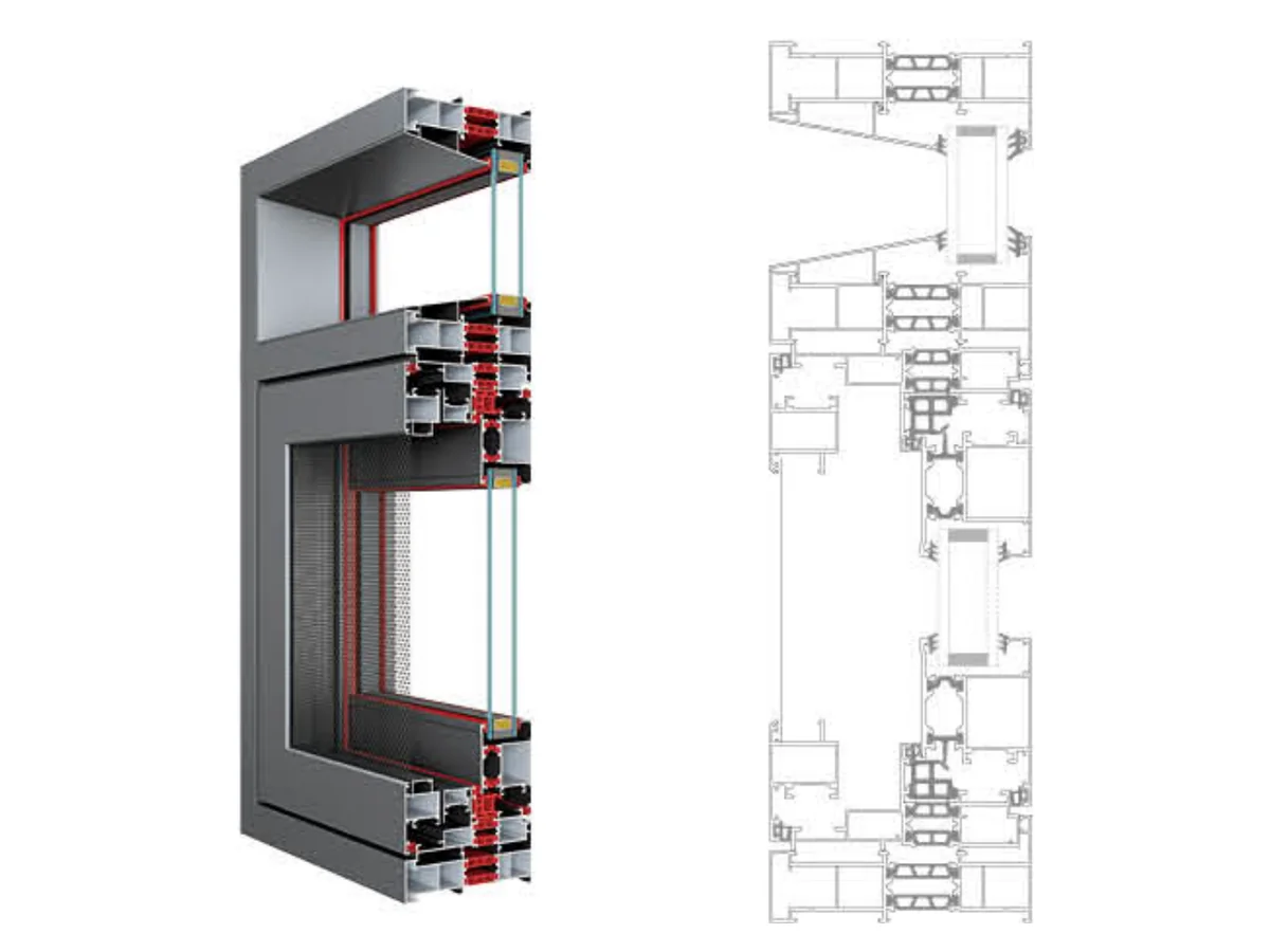 Cross-section drawing of the 100 series sunroom upper rail profile with a 1.4 mm wall