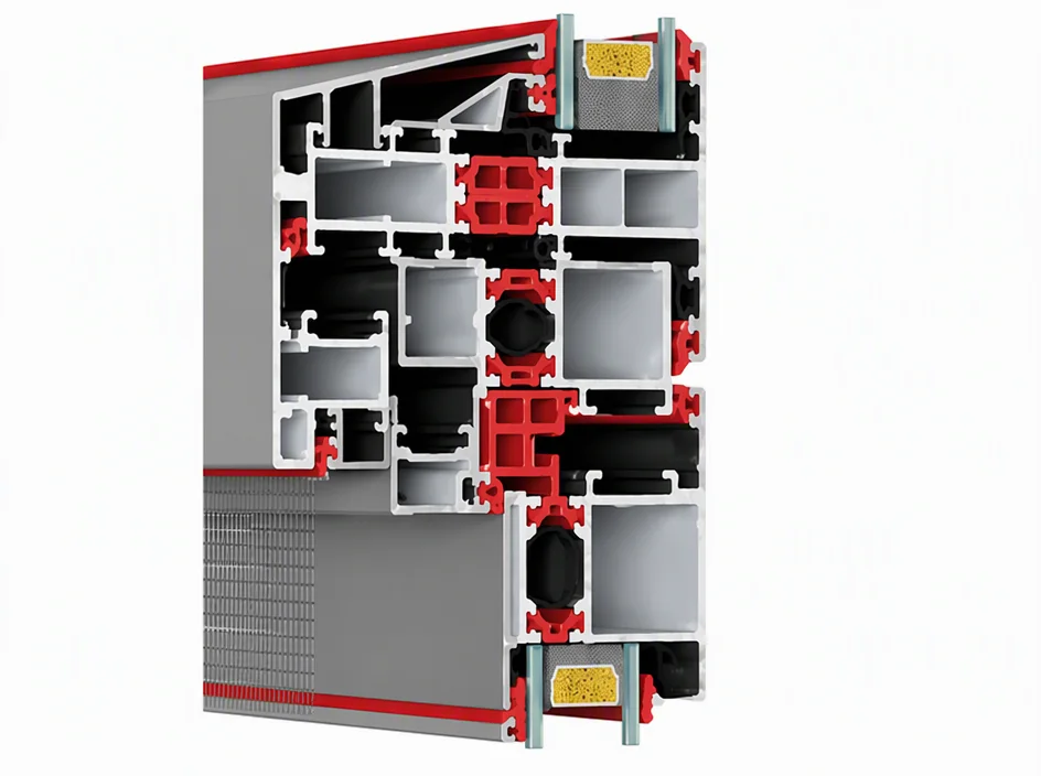 3D profile section of the 112 mm five-chamber thermal-break casement window