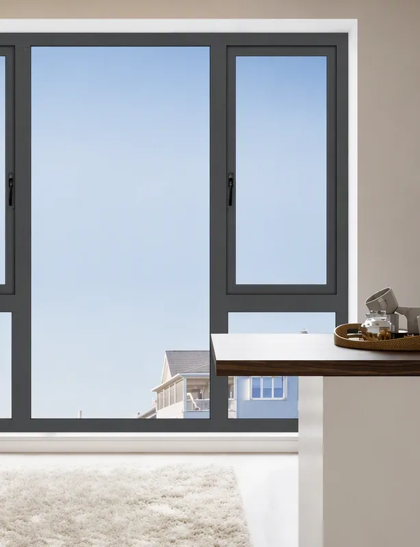 Dark grey three-light window installed in a bright interior
